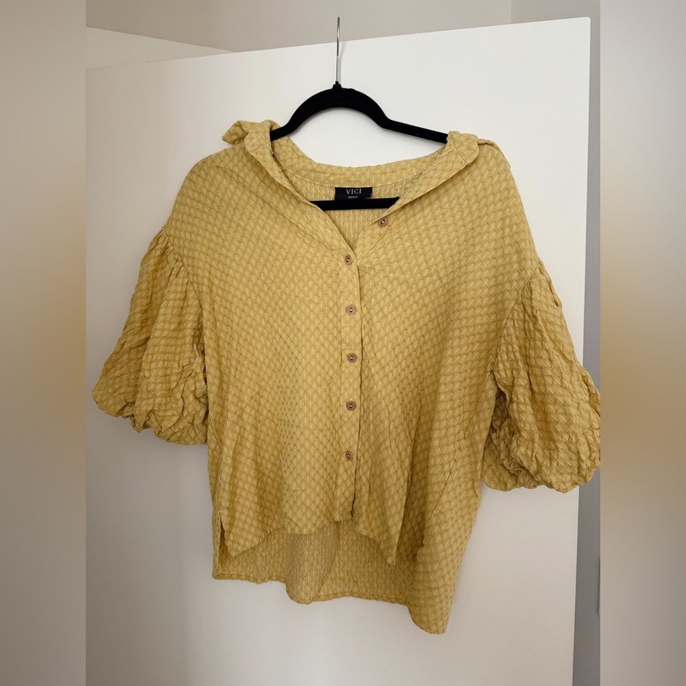 Vici Yellow Short Sleeve Button Down Shirt with Sailor Collar